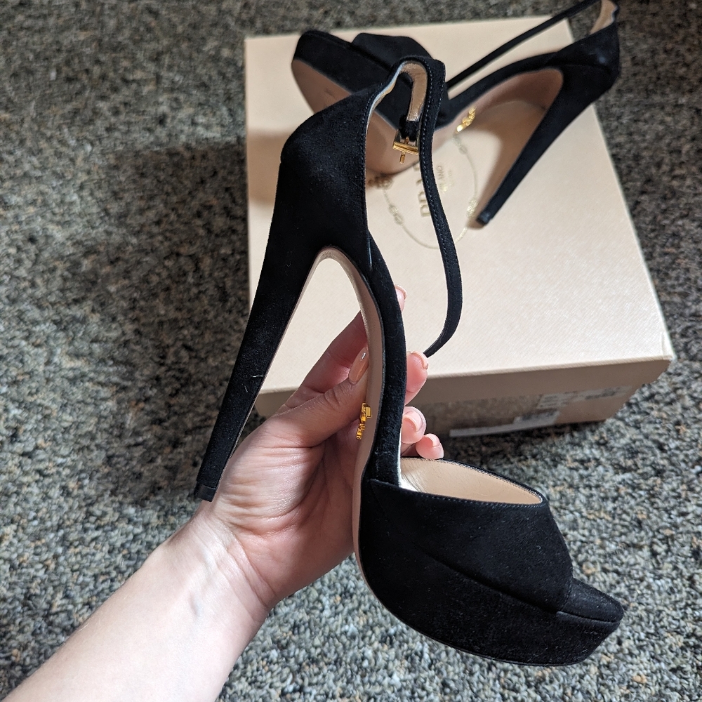 Prada Black Suede Platform Heels